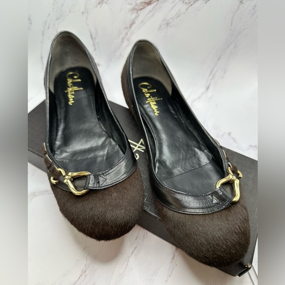 Cole Haan Chocolate Brown Pony Hair Flats Size 5.5 - Picture 1 of 7